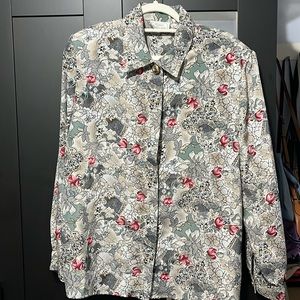 Vintage Floral Multi Color Button Up Blouse